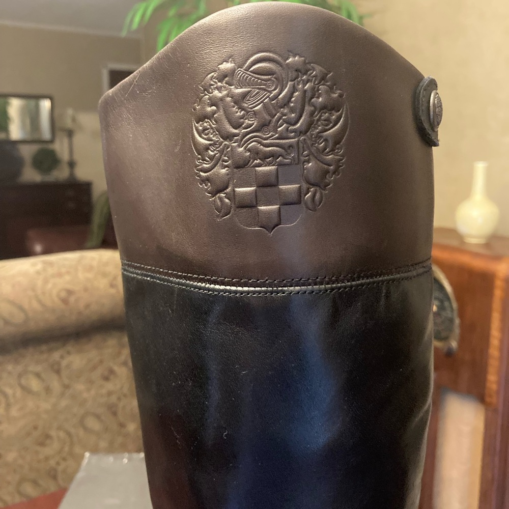 Vince Camuto VC-DUKE black/chocolate leather smooth calf riding boot size 8.5M - Picture 2 of 7